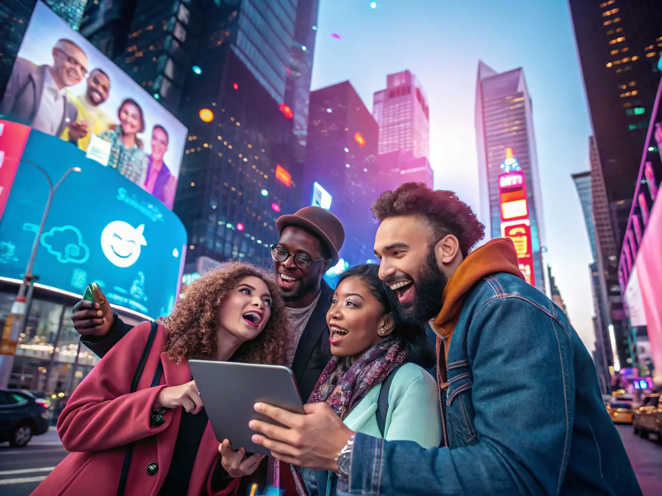 An image illustrating a network of influencers and local businesses collaborating on a marketing campaign.