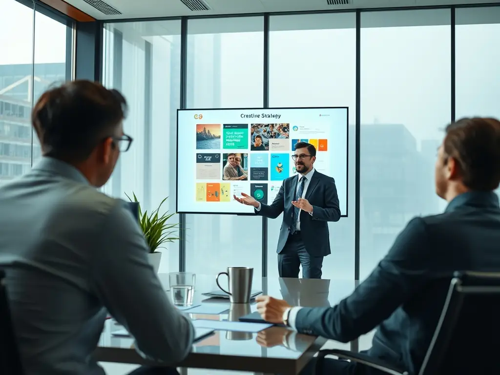 A consultant presenting a marketing strategy plan to a client, using data visualizations and charts to illustrate key insights and recommendations for achieving business goals.